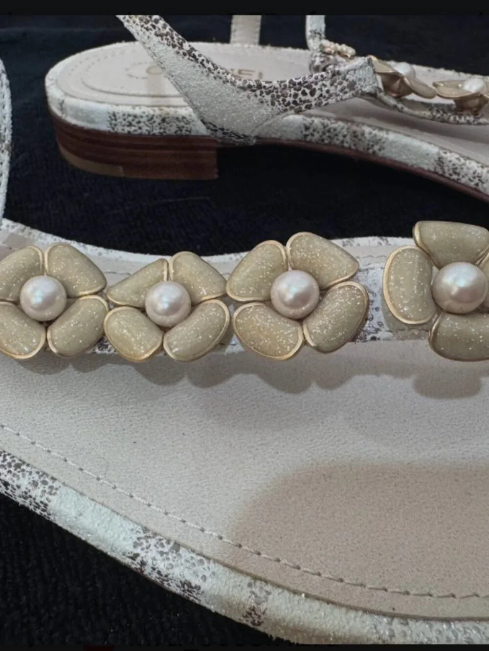 CHANEL Size 7 Thong Sandals With GORGEOUS Enamel Accents and Logo